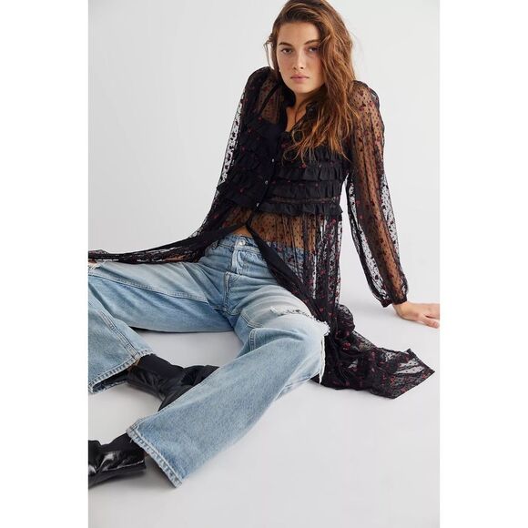 Free People Rose Sheer Maxi Top $228 XS - Picture 2 of 9